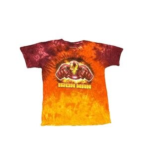 Iron Man Marvel Super Hero Universal Studios Orange Tie Dye Size Large‎ Y2K